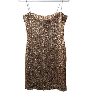 Stunning Gold Sequin Mini Dress, Sexy, Statement, Slim Straps, Glam, Medium